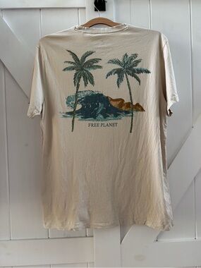Free Planet Tropical “Live Life & Be Free” Organic Tee with Palm Trees & Waves